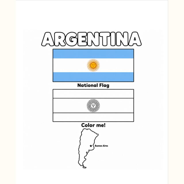 Karta do kolorowania — flaga i mapa Argentyny
