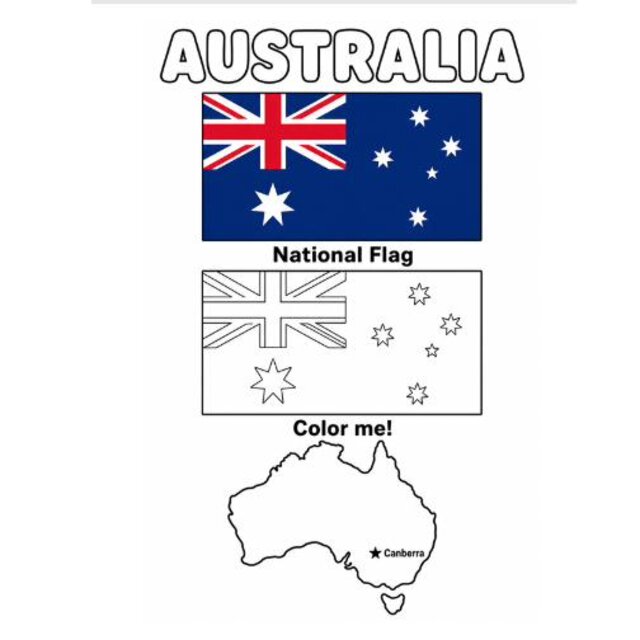 Karta do kolorowania — flaga i mapa Australii